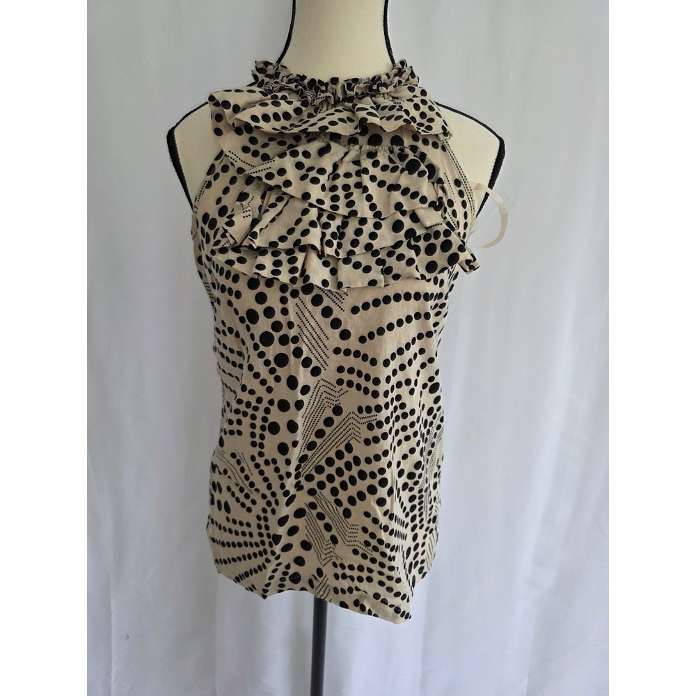 Arisa Christina Sleeveless Ruffle Halter‎ Top Polka Dot Print Blouse S